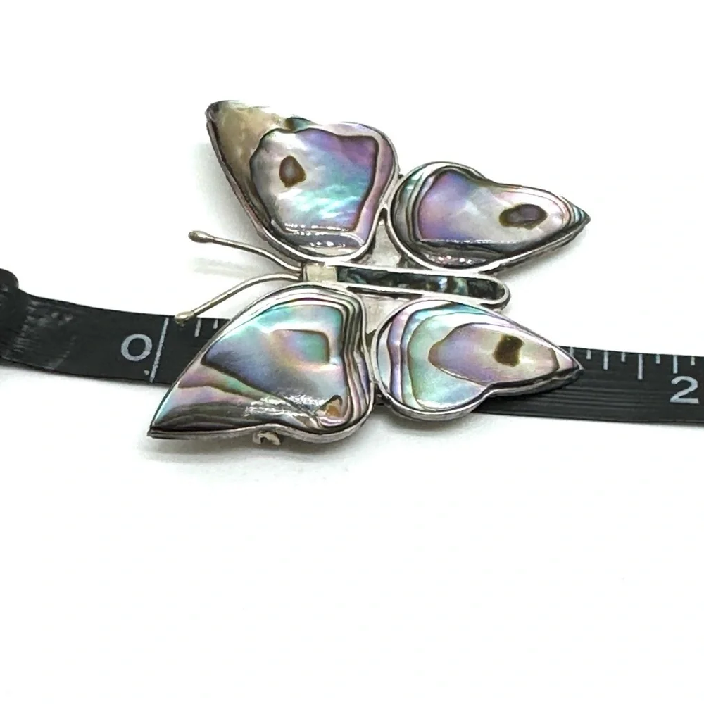 Taxco Sterling Silver and Abalone Shell Butterfly Brooch Vintage Pin Mexico
